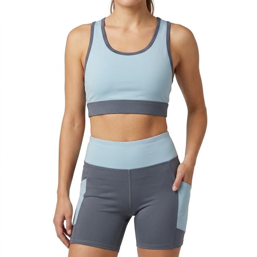 Parks Project Glacier Trail Blue Crop Top Sports Bra Bike Shorts Set XS NEW Tags